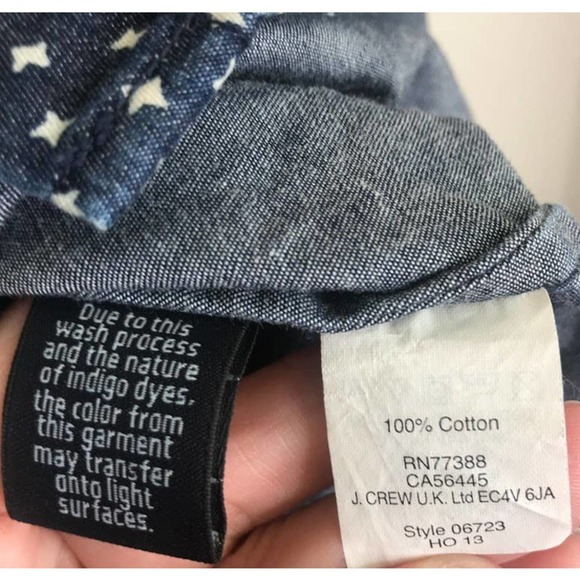 J CREW Navy Blue and White Star Print Button Up Long Sleeve Top Shirt, size 0 - Picture 4 of 4